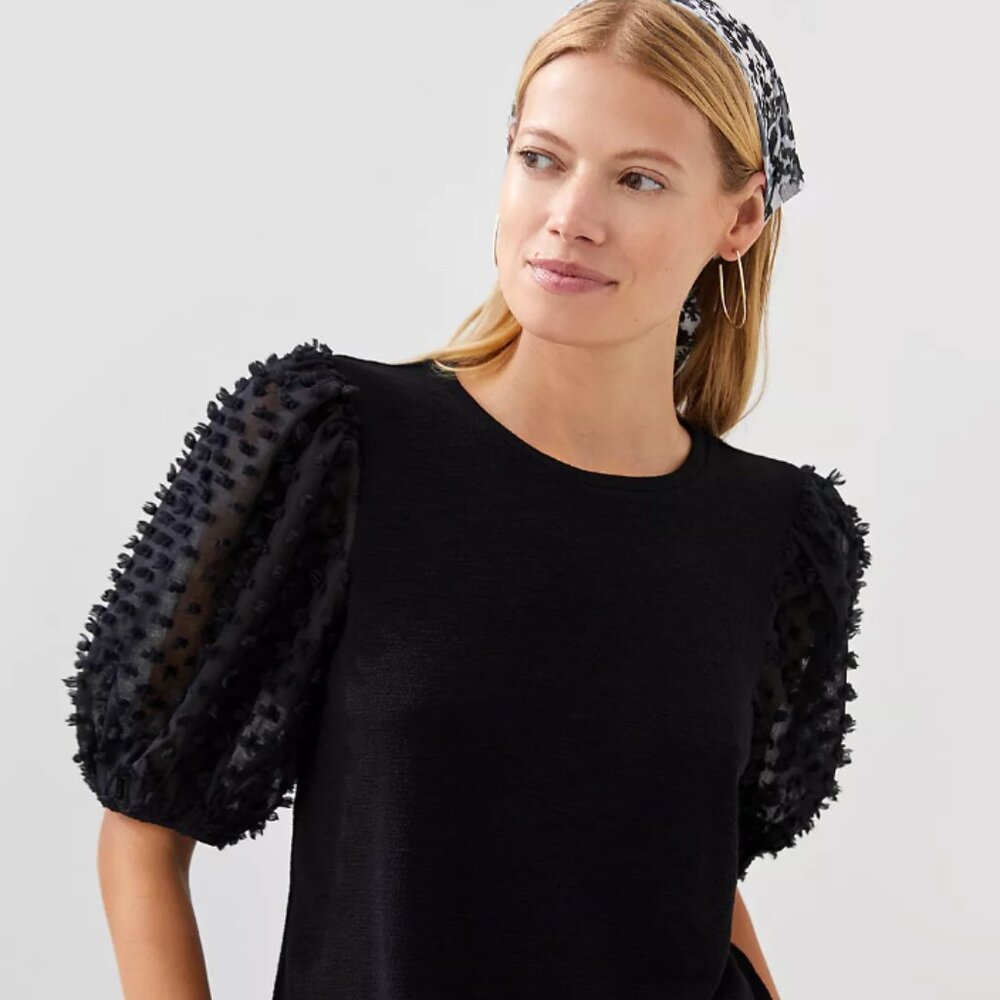 NWT Black Maeve Woven Puff-Sleeve Top